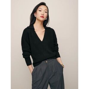 NWT Reformation Beckie Cashmere Collared Sweater Oversized Polo in Black XS
